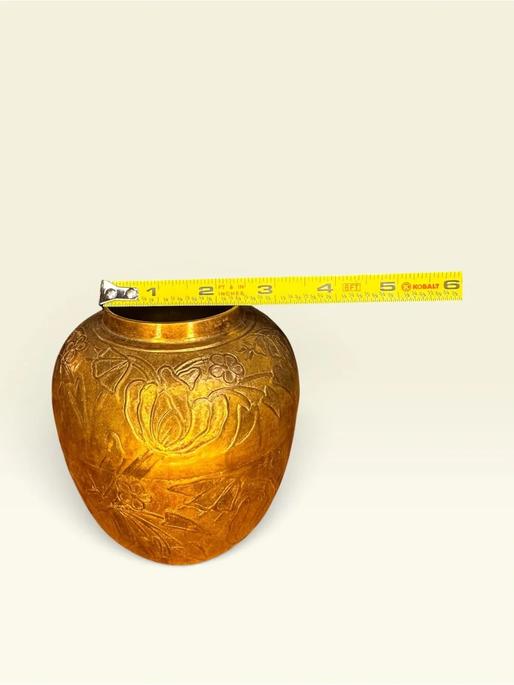 Vintage Art Nouveau Brass Floral Vase – Raised Relief Floral Made in India